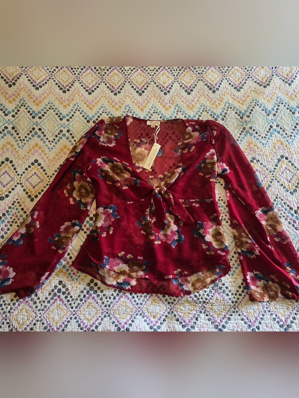 Chocolate Paradise Floral Mesh Flyaway Top blouse